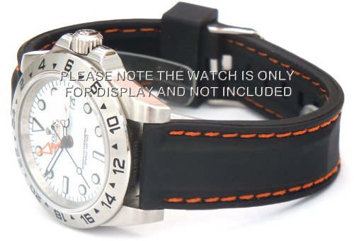 

20mm 'soft touch' silicon rubber Watch strap with ORANGE stitching Fits Rolex Explorer 2