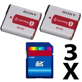 Original Sony NP-FG1 NPFG1 InfoLITHIUM Type G Rechargeable Li-Ion Battery Pack (2Pcs) + 16GB SDHC Memory Card For Sony Cyber-shot DSC-W330, DSC-W350, DSC-W370 Digital Camera