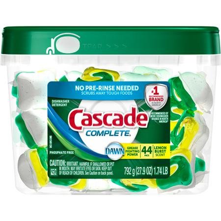 

Cascade Complete Lemon Burst Scent Dishwasher Detergent Action Pacs, 44 Count