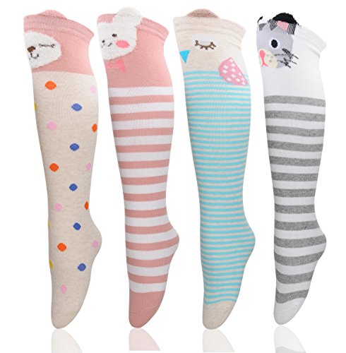 Algopix Similar Product 9 - YallFairy 4 Pairs Girls Knee High Socks
