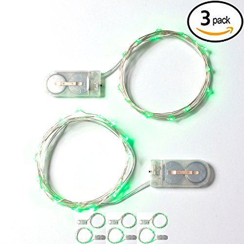 RTGS 2 Sets 15 Green Color Micro LED String Lights Battery Operated on 6 Feet Silver Wire (3)