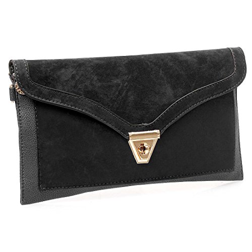 BMC Womens Textured PU Leather Suede Topped Envelope Flap Handbag Fashion Clutch