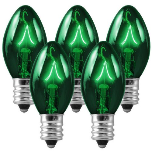 C7 - Transparent Green - Double Dipped - 5 Watt - Candelabra Base - Christmas Lights - 25 Pack