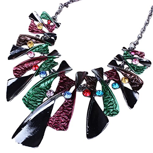 Qiyun (TM) Colorful Enamel Bow Rhinestone Bib Graduated Lavaliere Chain Necklace