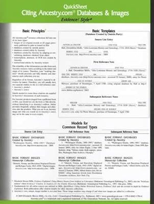 Quicksheet Citing Ancestry.com Databases &amp; Images