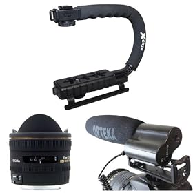 Opteka Action Filming Kit with Sigma 10mm Fisheye, X-Grip and Video Shotgun Microphone for Canon EOS 60D, 60Da, 50D, 5D, T4, T4i, T3i, T3 Digital SLR Cameras