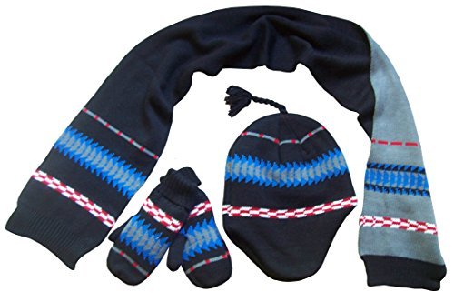 N'Ice Caps Little Boys Racer Striped Knitted Hat/Scarf/Mitten Set