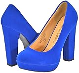Blossom Kaya-1 Royal Blue Faux Suede Women Platform Pumps