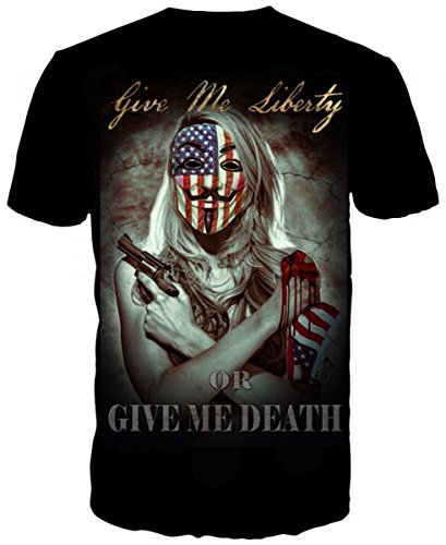 Get Down Art Mens Cotton Give Me Liberty Or Death Graphic T-Shirt (Black)