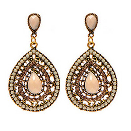 Voberry® Women's Retro Bohemia Teardrop Crystal Drop Dangle Earrings (Beige)