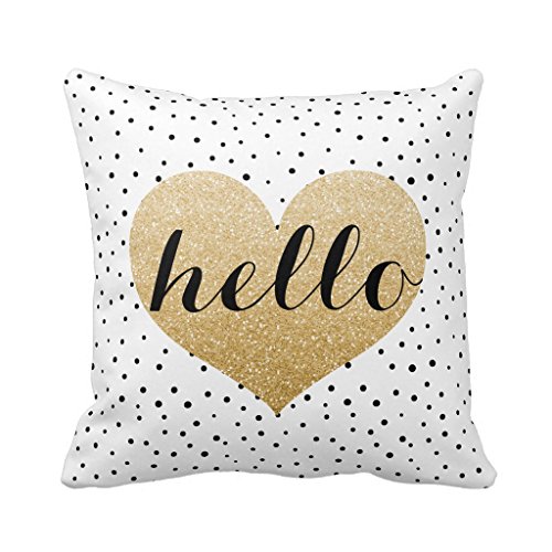 Lfarncomboutlet Gold Hello Heart Black White Dalmatian Dots 475 Custom Zippered Square Pillowcase 18x18 (one side) Cushion Cover Case Pillow