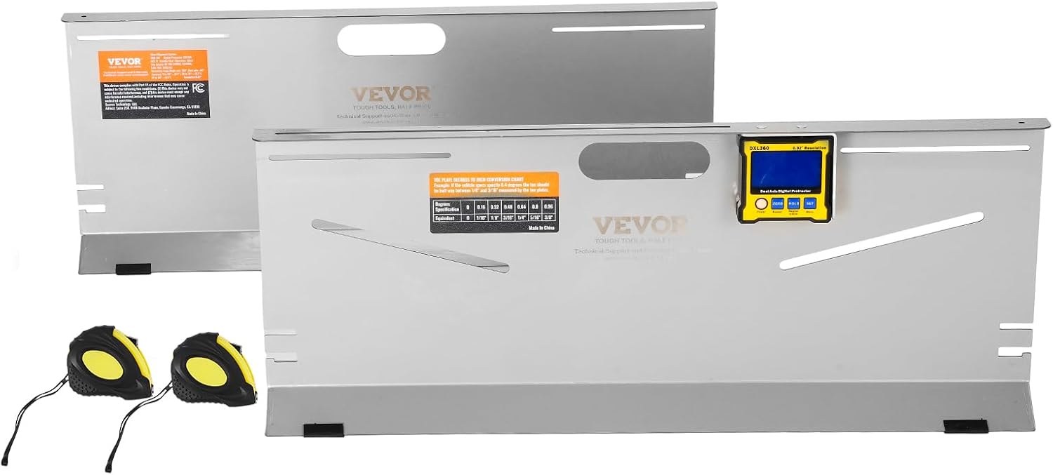 VEVOR Wheel Alignment Tool, 2-Pack Toe Plates, Camber/Caster/Toe Gauge 0.1° Accuracy, Stainless Steel Tool Plate, Magnetic Slots And 6 Alignment Rods_voghion.com