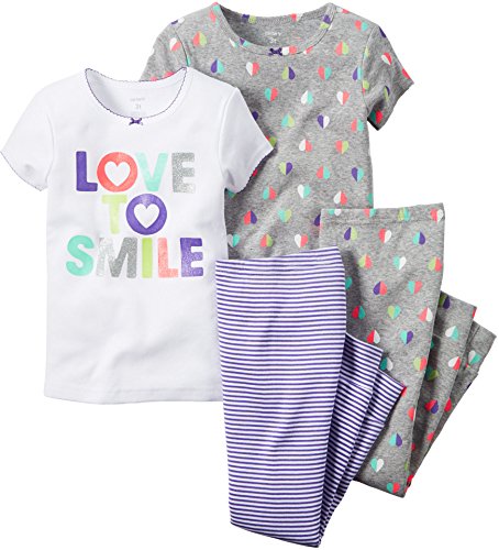 Carters Baby Girls 4-Piece PJ Set Love to Smile White