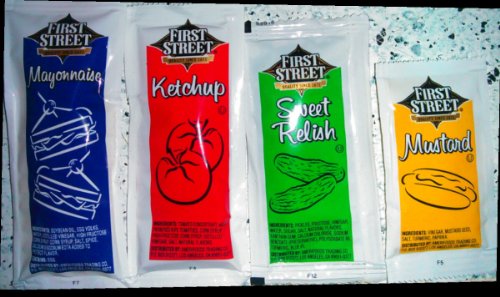 Mayonnaise ,Ketchup, Mustard & Relish Travel Packets 25 Each
