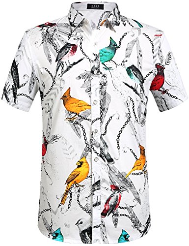 SSLR Men's Button-Down Short Sleeve Animal-Printed Shirt
