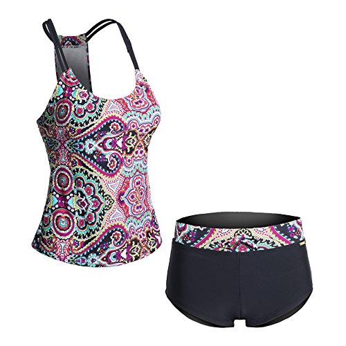 Women's Sporty Swimsuit Tankini Two Piece w Boy Short Bottom