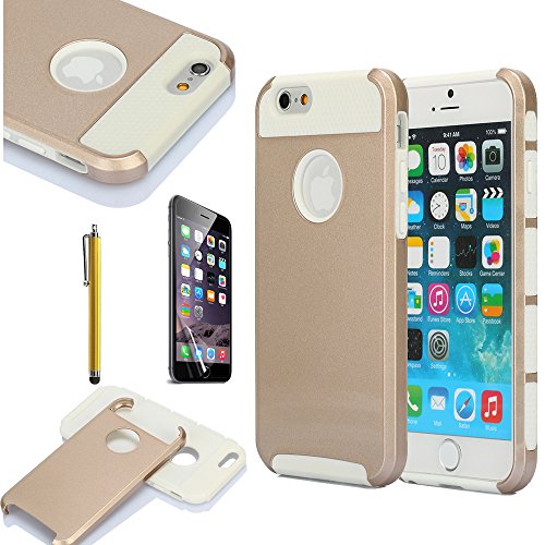 iPhone 6 Case, oneCase? Hybrid High Impact Shockproof Protective Case Hard Plastic+Soft Silicon Rubber Armor Defender Case Cover for Apple iPhone 6 4.7 inch Screen with Stylus & Screen Protector (Gold/White)