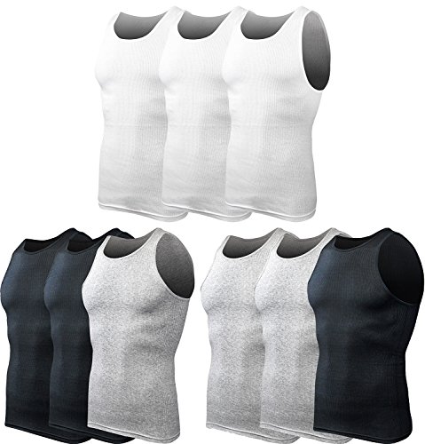 Enimay Men's 3 Pack High End Classic Ribbed Sretch Tank Top Gym Muscle Shirt