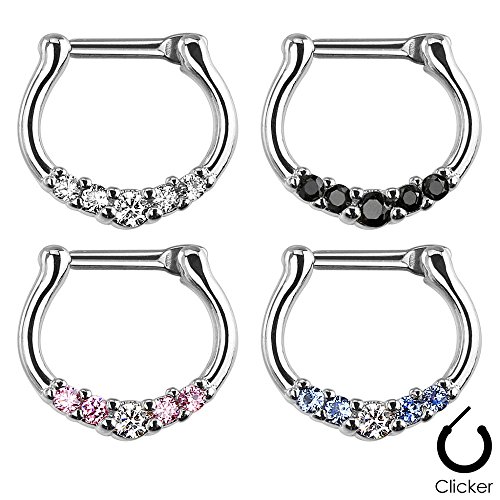 Shining Five-Gems 316L Surgical Steel Septum Clicker Ring(Sold Individually)