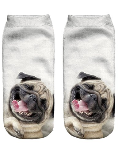 Ninimour Unisex 3D Pug Lige Print No Show Socks