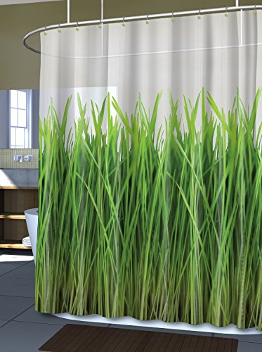 

Inside the Meadow Green Grass Eco PEVA Curtain - White, 70" x 72"