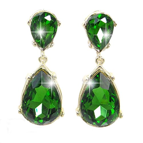 EVER FAITH® Gold-Tone Teardrop Dangle Earrings Emerald Color Austrian Crystal