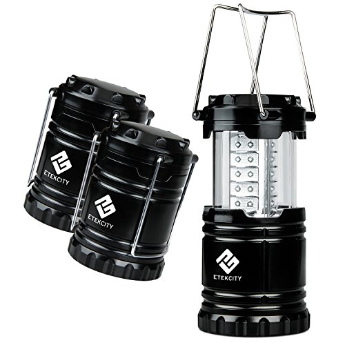 Etekcity 3 Pack Portable Outdoor LED Camping Lantern with 9 AA Batteries (Black, Collapsible)