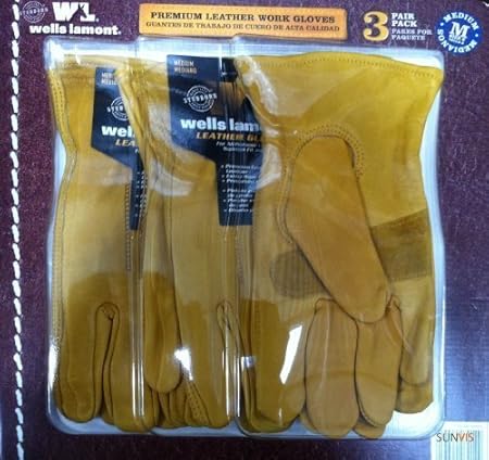 Wells Lamont Premium Leather Work Gloves 3 Pair Pack Medium