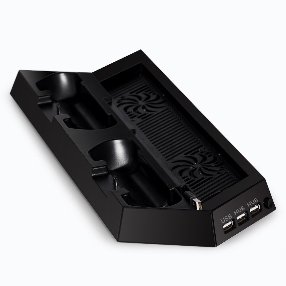 

Kootek® Vertical Stand Cooler Fan Charging Station with Dual Charger Ports and USB HUB for PS4 PlayStation 4 Console Dualshock Controllers