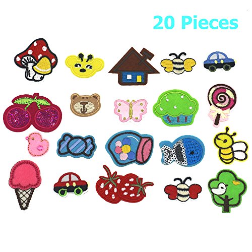 Trasfit 20 Pieces Iron on Patch Embroidered Applique DIY Decoration Patch Set Sew on Patch for Jeans, Clothing, Bags