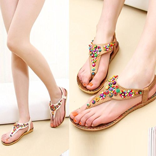 FUNOC Womens Ladies Summer Thong Sandals Flats Toe Post Flip Flops Casual Boho Shoes