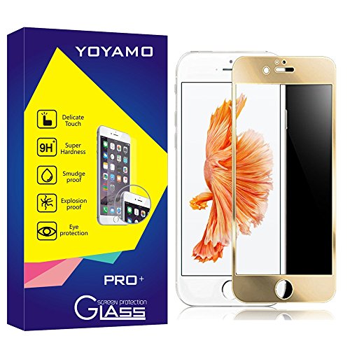 iphone 6s screen protector,Yoyamo 3D Full Cover High Definition Round Angle Crystal Clear High Response Hard Tempered-Glass Screen Protector for Apple iPhone 6 and 6s (Gold)