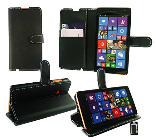 Emartbuy® Microsoft Lumia 435 / Lumia 435 Dual Sim Premium Funda Wallet Soporte Carcasa Case Cover PU Cuero Negro con...