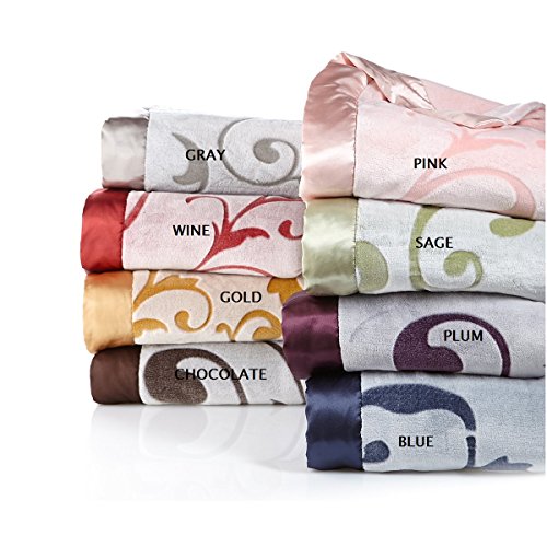 

Highgate Manor Velvety Plush Vine Print Blanket with Satin Trim Gold King 108" X 90"