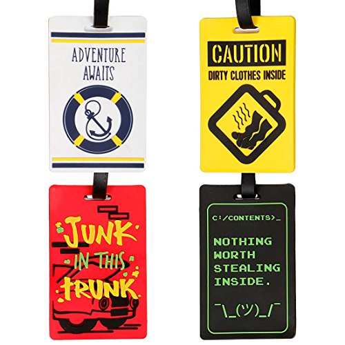 Bundle Monster 4pc Mixed Design Silicone Luggage ID Bag Tag Set