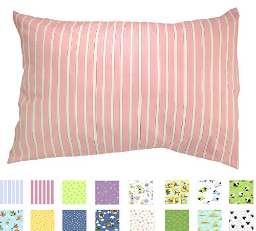 TODDLER PILLOWCASE - 100% Cotton - 200 Thread Count - Soft Percale - Envelope Style - Fits 13x19 Pillows - *PREMIUM PRODUCT Made in Virginia (Pink Stripes)