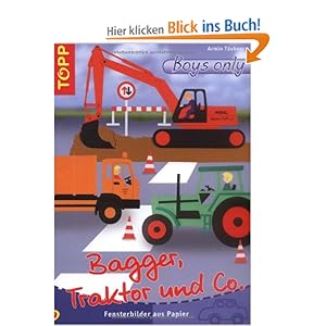 Bagger, Traktor und Co.: Fensterbilder aus Papier