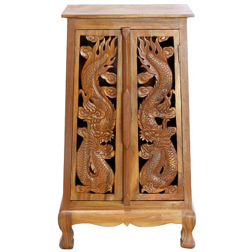 

Exp 40-Inch Handmade Chinese Dragons Storage Cabinet/End Table, Natural Brown