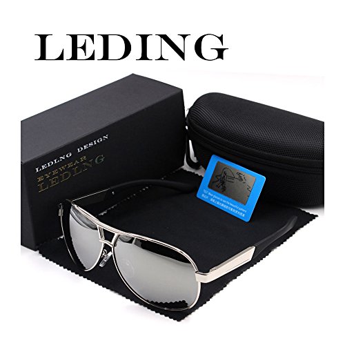 LEDING men sunglasses polarized glasses metal frame fashion Star 100% UV protection (193, A-Silver)