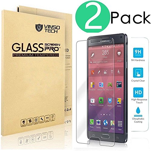 (2 Pack) Galaxy Note 4 Glass Screen Protector,Vinso Tech Samsung Galaxy Note 4 Tempered Glass Screen Protector,0.3mm 9H Hardness Featuring Anti-Scratch,