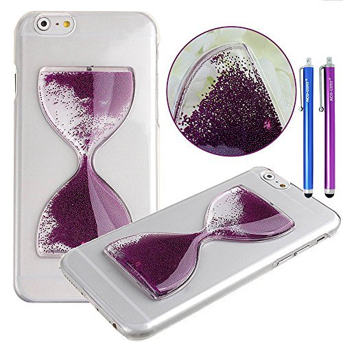 iPhone 6 Case, iPhone 6s Hard Back Case, ACO-UINT Crystal Creative Design Liquid Hourglass PC Hard Case Skin Cover for Apple iPhone 6 4.7 Inch with Two Stylus Pens/2 Screen Protector/ACO-UINT Microfiber Cleaning Cloth Included (hourglass - purple)