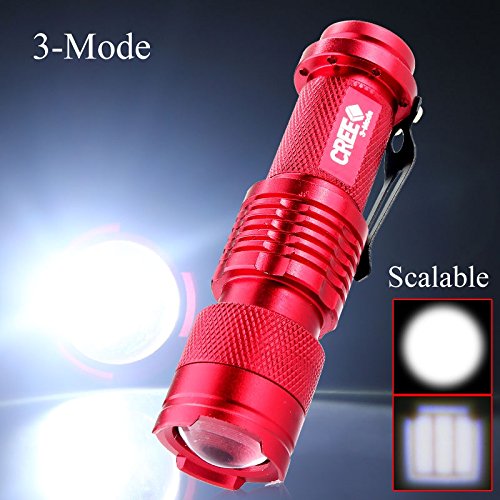 Enjoydeal Mini 1200LM CREE Q5 LED Zoomable 3 Modes Flashlight Hiking Torch Lamp Red