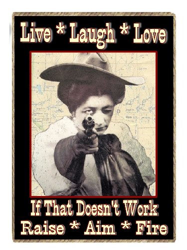 Funny Retro Gifts Country Western Refrigerator Magnet Live Laugh Love Cowgirl with Gun