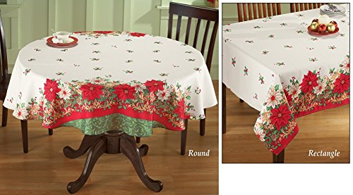 Decorative Poinsettia Christmas Tablecloth, Rounder