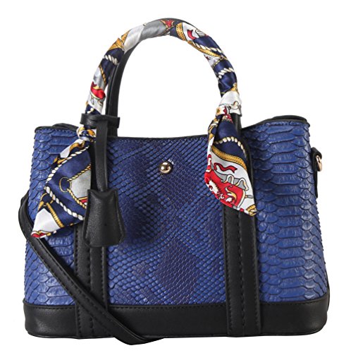 Rimen & Co. PU Leather Snake Skin Pattern Top Handle Handbag Accented with Scarves Décor Enlaced Womens Purse Handbag SW-3610