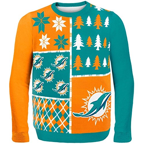 Forever Collectibles MIAMI DOLPHINS BUSY BLOCK UGLY SWEATER
