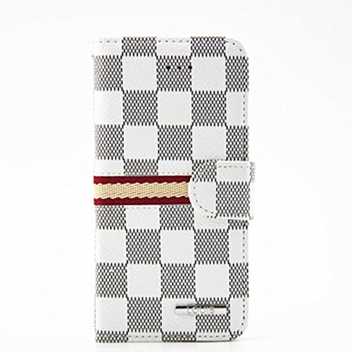 RAYTOP Luxury Brand Designer White Gray Checks Leather Cases for Apple iPhone 6 6s Women Girls Men Classy Classic Plaid Checker Striped Cheap High Quality