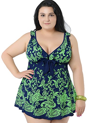 Women's Plus Swimdress V-Neck Printed Swimsuit Beachwear with Shorts