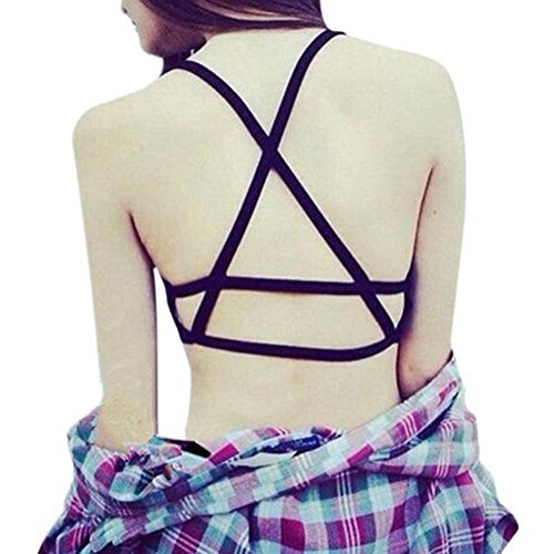 Etosell Women's Padded Bra Tank Tops Caged Bra Vest Crop Top Blouse Black