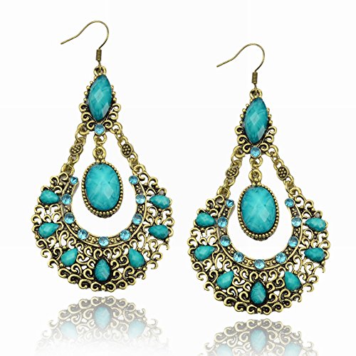 Vintage Retro Copper Cz Rhinestone Resin Eardrop Dangle Hook Earrings (Pack of 2)